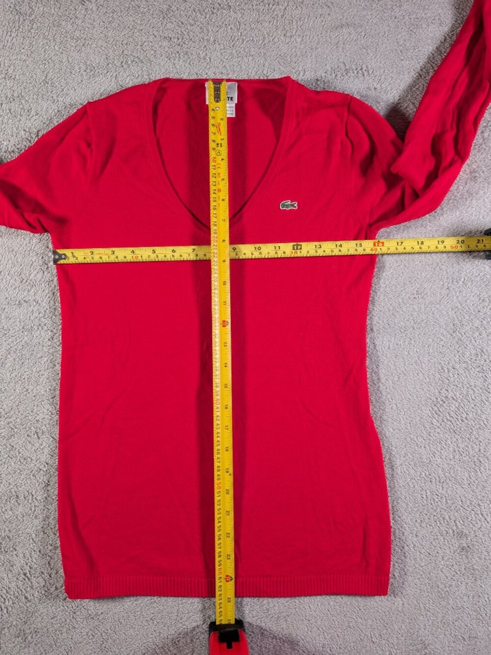 Lacoste Women's Red 100% Cotton V-Neck Sweater Size 38 (S/M) - Picture 7 of 11